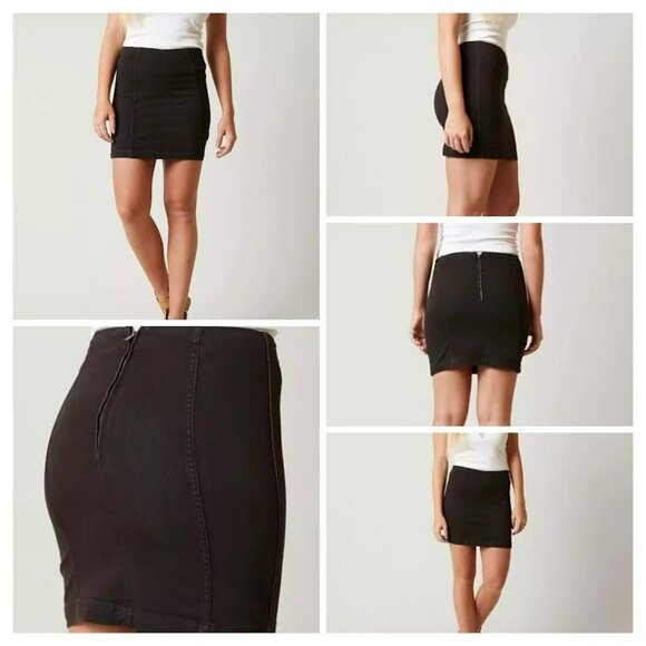Free People Modern Femme Denim Stretch Skirt 10 Washed Out Faded Black Mini Goth - Picture 10 of 10